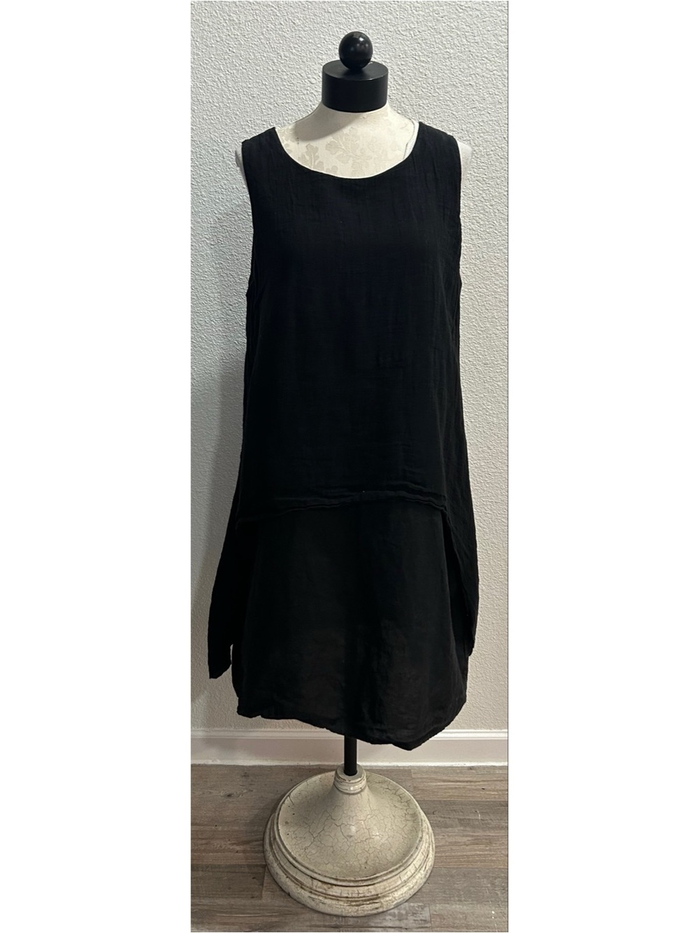 Luna Luz Linen Gauze Asymmetrical Layered Tiered Dress Sz Large Black Lagenlook